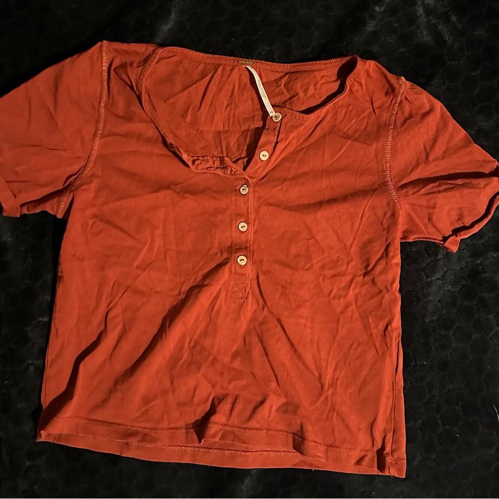 Free People Terracotta Short Sleeve Top